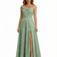 Elegant One Shoulder Floral Burnout Chiffon A-Line Formal Evening Dresses Side Slit