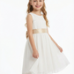Sleeveless A Line Flower Girl Dress with Satin Waistband Soft Tulle Knee Length Skirt