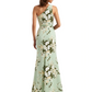 Simple One Shoulder Side Slit Mermaid Floral Satin Maxi Floral Formal Dresses For Women