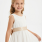 Sleeveless A Line Flower Girl Dress with Satin Waistband Soft Tulle Knee Length Skirt