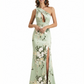 Simple One Shoulder Side Slit Mermaid Floral Satin Maxi Floral Formal Dresses For Women