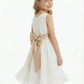 Sleeveless A Line Flower Girl Dress with Satin Waistband Soft Tulle Knee Length Skirt