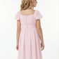 Chiffon A Line Flower Girl Dress with Square Neck Puff Sleeves and Pleated Midi Skirt