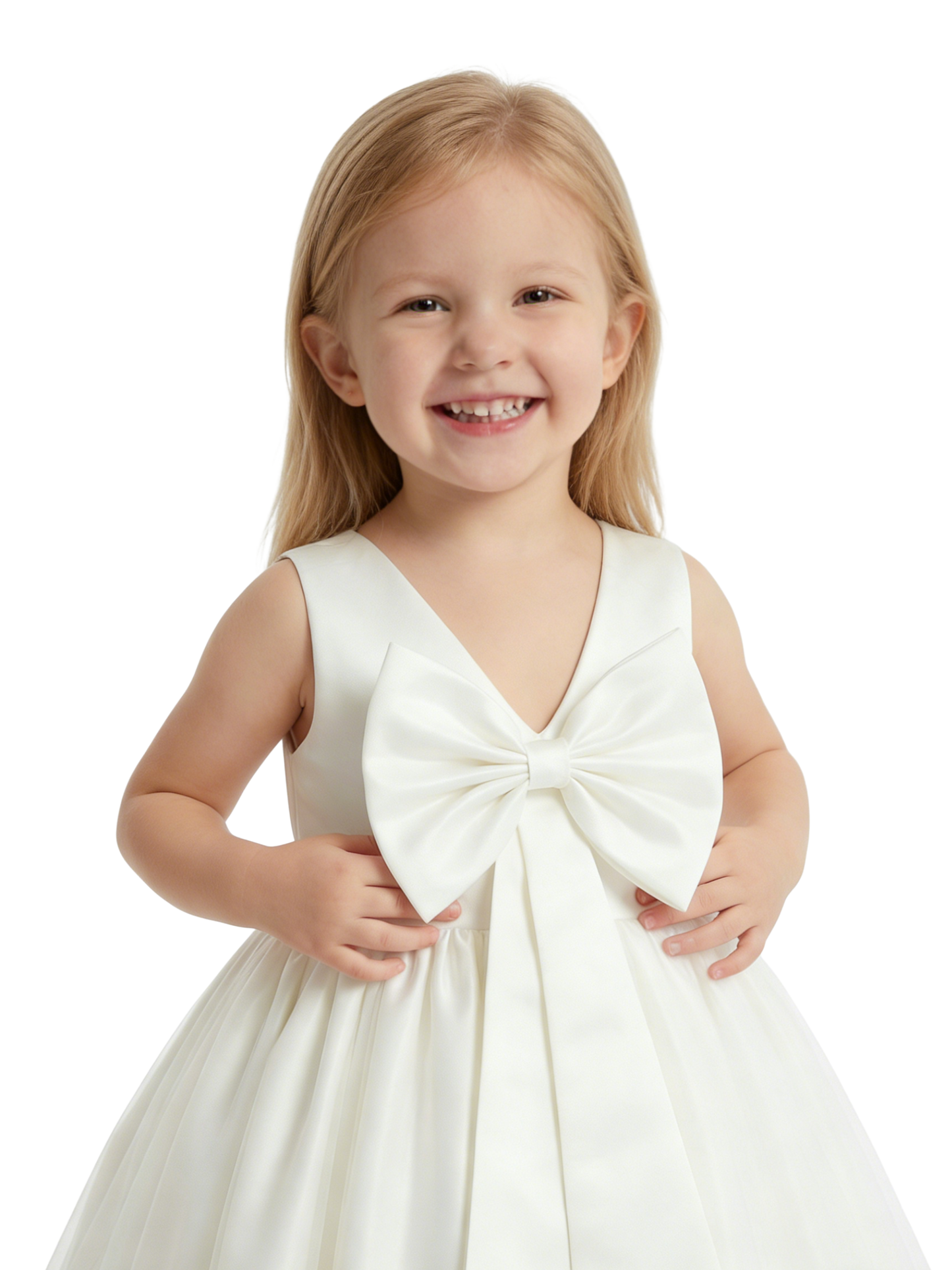 Illusion Lace Flower Girl Dress Sleeveless Applique Bodice Soft Tulle Tea Length