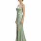 Elegant Jacquard Satin Spaghetti Straps Side Slit Mermaid Long Formal Evening Dresses