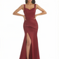 Sexy Straps Mermaid Side Slit Straps Square Silky Satin Long Formal Dresses