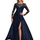 Long Sleeve Elegant Mother of The Bride Dress Evening Formal Gowns Lace Slit