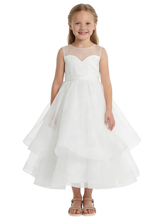 Ethereal Tulle Flower Girl Dress with Sheer Illusion Neckline Classic Floral Lace Flower Girl Dress
