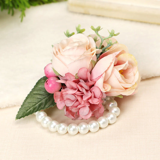 Wedding Sister Wrist Flower Bridesmaid Pearl Bracelet Wrist Decorative Flower