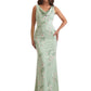 Elegant Spaghetti Straps Cowl Mermaid Long Satin Floral Formal Evening Dresses For Ladies