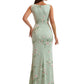 Elegant Spaghetti Straps Cowl Mermaid Long Satin Floral Formal Evening Dresses For Ladies