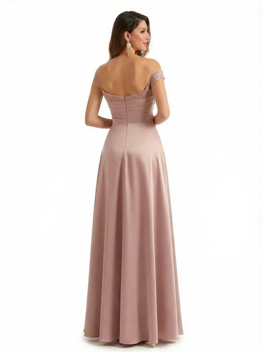 Elegant Asymmetrical One Shoulder Mermaid Soft Satin Long Formal Dresses
