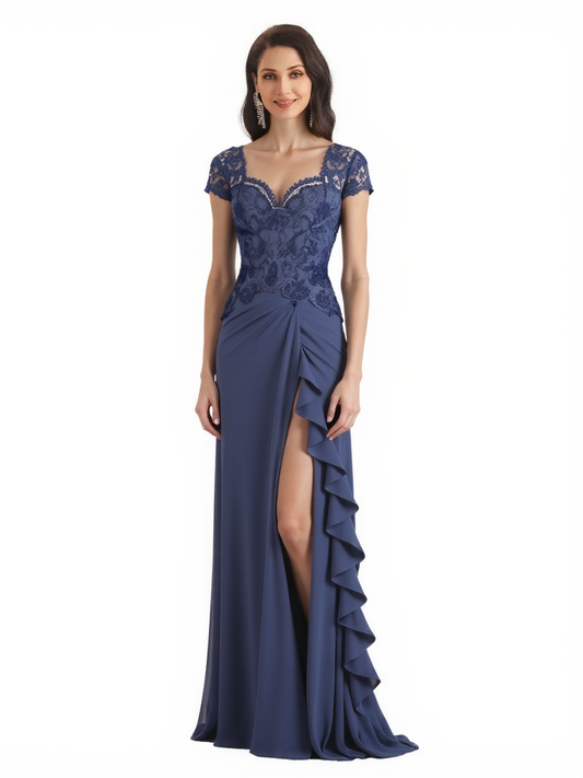 Elegant Ruffle Lace Chiffon A-Line Mother of The Bride Dresses Wedding