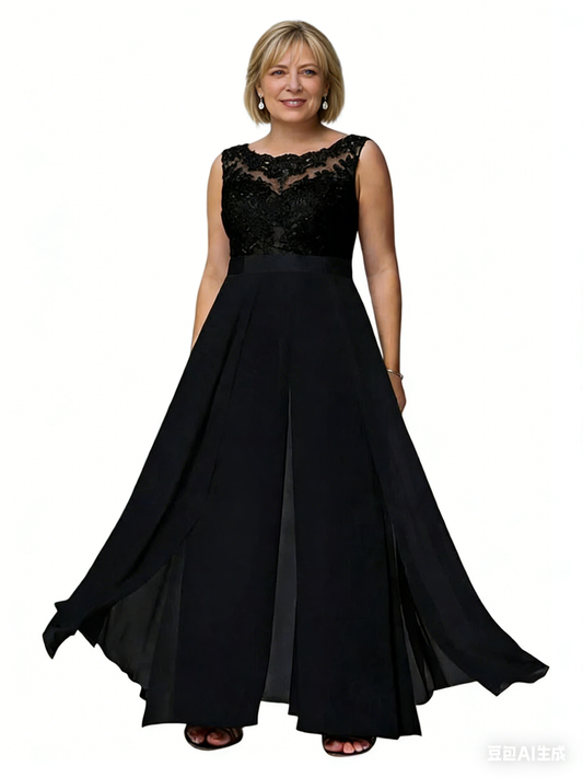 A-Line Mother of The Bride Dresses Lace Applique Wedding Formal Jumpsuits Trains