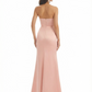 Women Sexy Strapless Mermaid  Soft Satin Long Evening Formal Dresses Side Slit