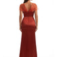 Sexy Cap Sleeves Side Slit Mermaid Satin and Tulle Unique Formal Floor Length Evening Dresses
