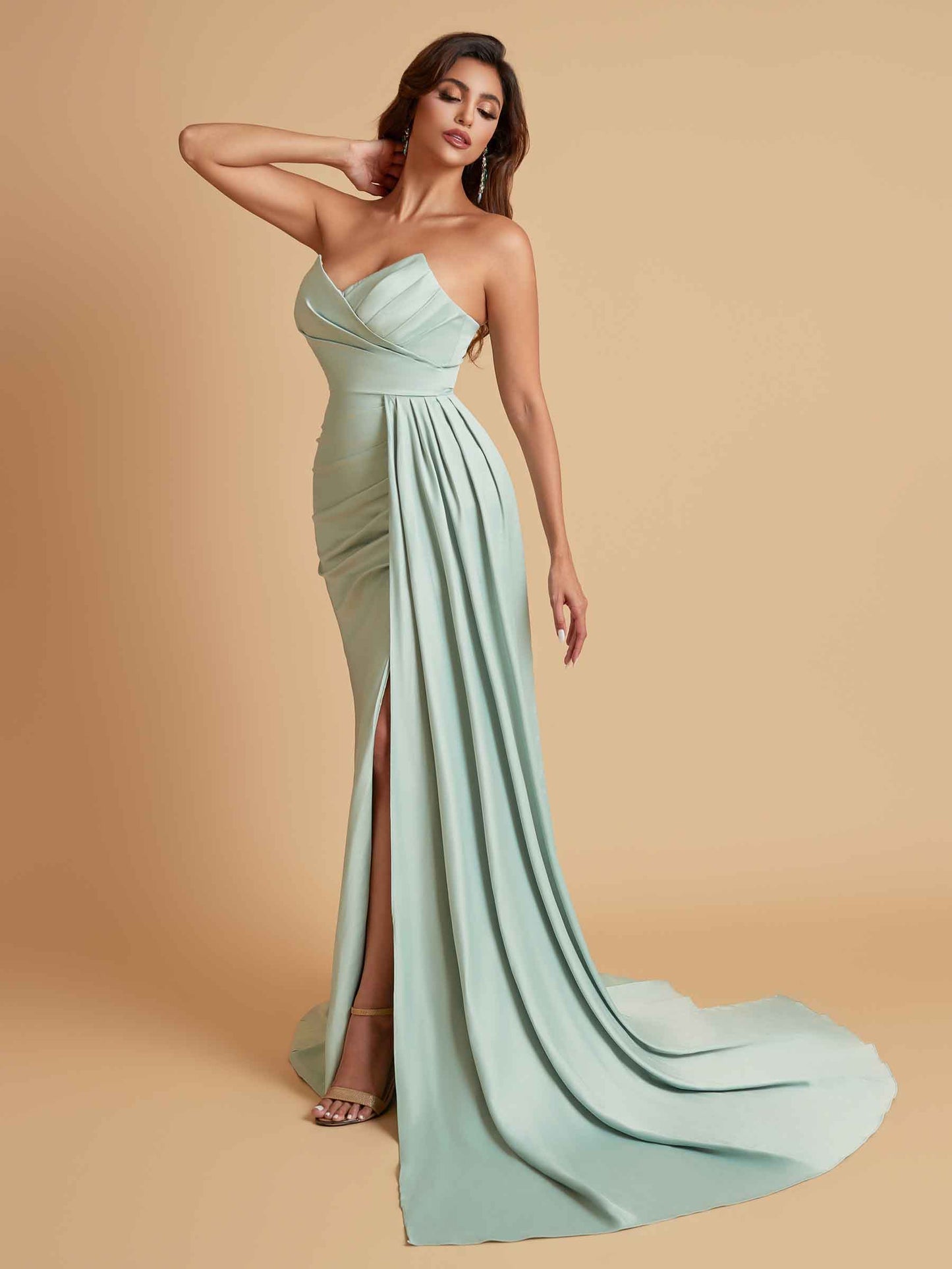 Sexy Soft Satin Mermaid V-neck Floor-Length Mermaid Bridesmaid Dresses