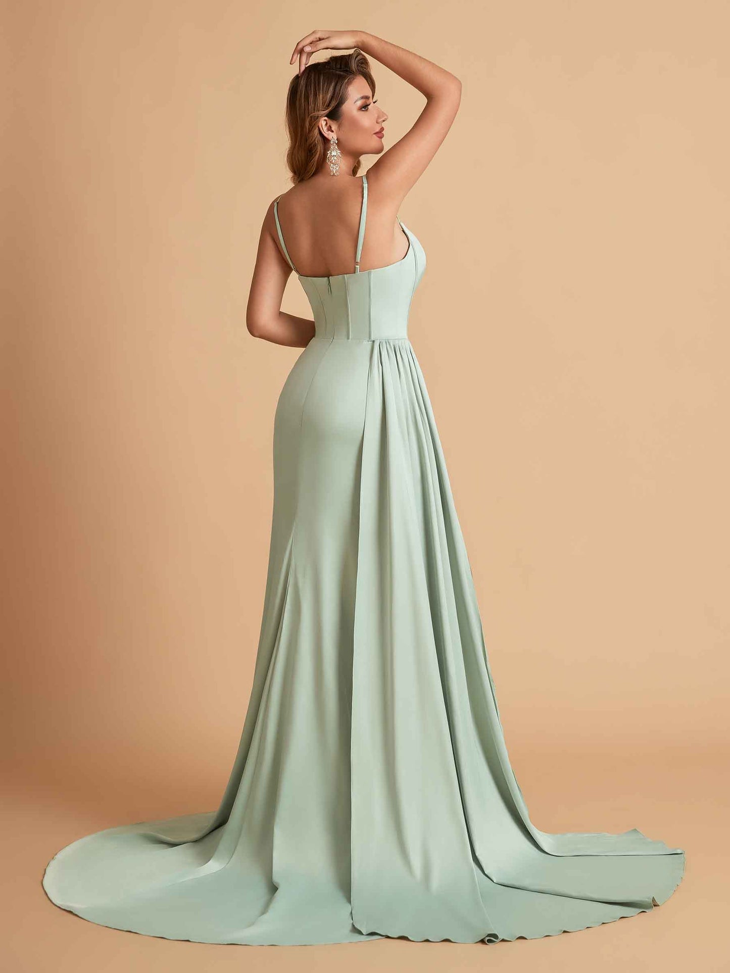 Elegant Satin Spaghetti Straps Mermaid Side Slit Floor Length Bridesmaid Dresses