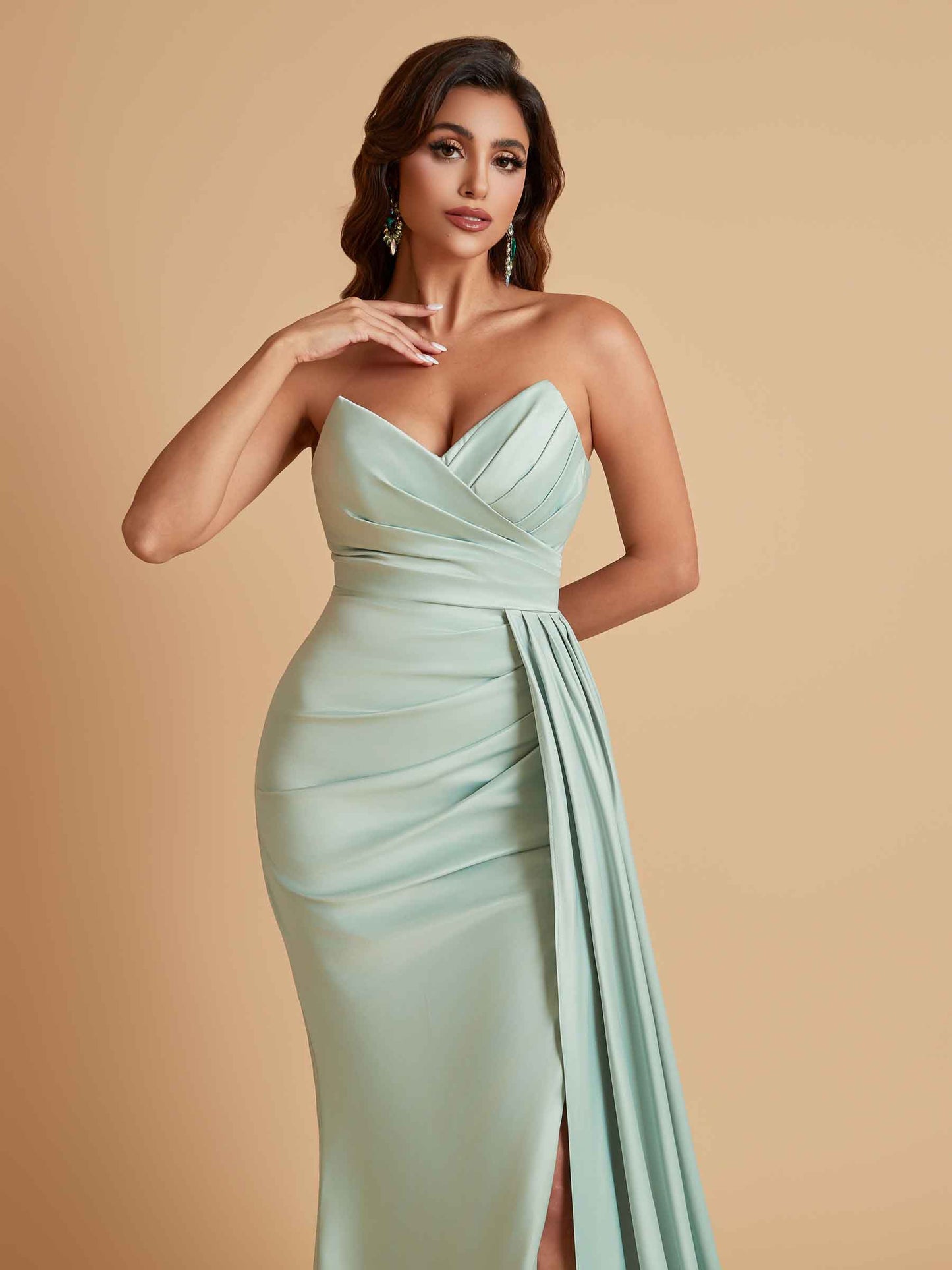 Sexy Soft Satin Mermaid V-neck Floor-Length Mermaid Bridesmaid Dresses