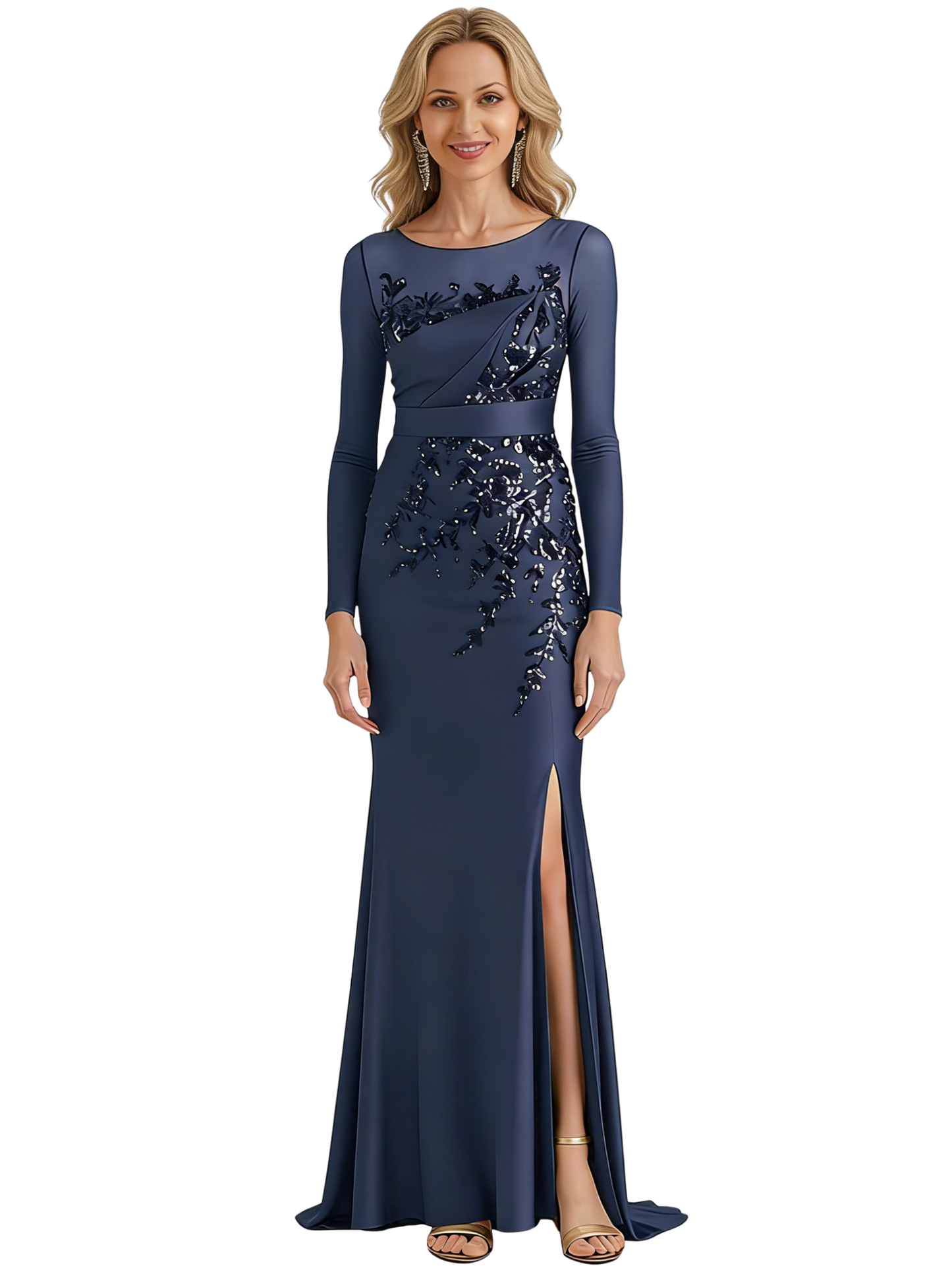 High Slit Mermaid Dresses Mother of The Groom Dresses Long Formal Long Sleeve Gowns