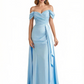 Sexy Off Shoulder Ruched Satin Ruffle A-Line Silky Satin Long Formal Dresses
