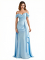 Sexy Off Shoulder Ruched Satin Ruffle A-Line Silky Satin Long Formal Dresses