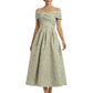 Kiarelys Elegant Floral Jacquard Off Shoulder Ruched A-Line Long Formal Evening Dresses