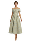 Kiarelys Elegant Floral Jacquard Off Shoulder Ruched A-Line Long Formal Evening Dresses