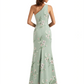 Simple One Shoulder Side Slit Mermaid Floral Satin Maxi Floral Formal Dresses For Women