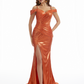 Sexy Cold Shoulder Mermaid Metallic Shiny Fabric Long Formal Dresses Side Slit