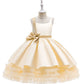 Elegant Bow Flower Girls Dress Satin Tulle Princess Gown for Wedding