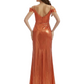 Sexy Cold Shoulder Mermaid Metallic Shiny Fabric Long Formal Dresses Side Slit