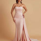 Simple Soft Satin Mermaid Strapless Floor-Length Mermaid Bridesmaid Dresses