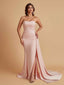 Simple Soft Satin Mermaid Strapless Floor-Length Mermaid Bridesmaid Dresses
