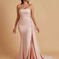 Simple Soft Satin Mermaid Strapless Floor-Length Mermaid Bridesmaid Dresses