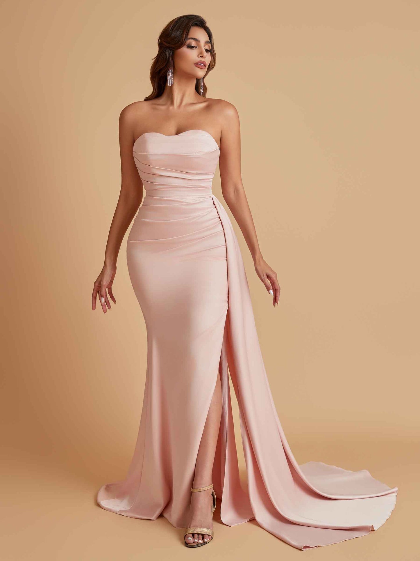 Simple Soft Satin Mermaid Strapless Floor-Length Mermaid Bridesmaid Dresses