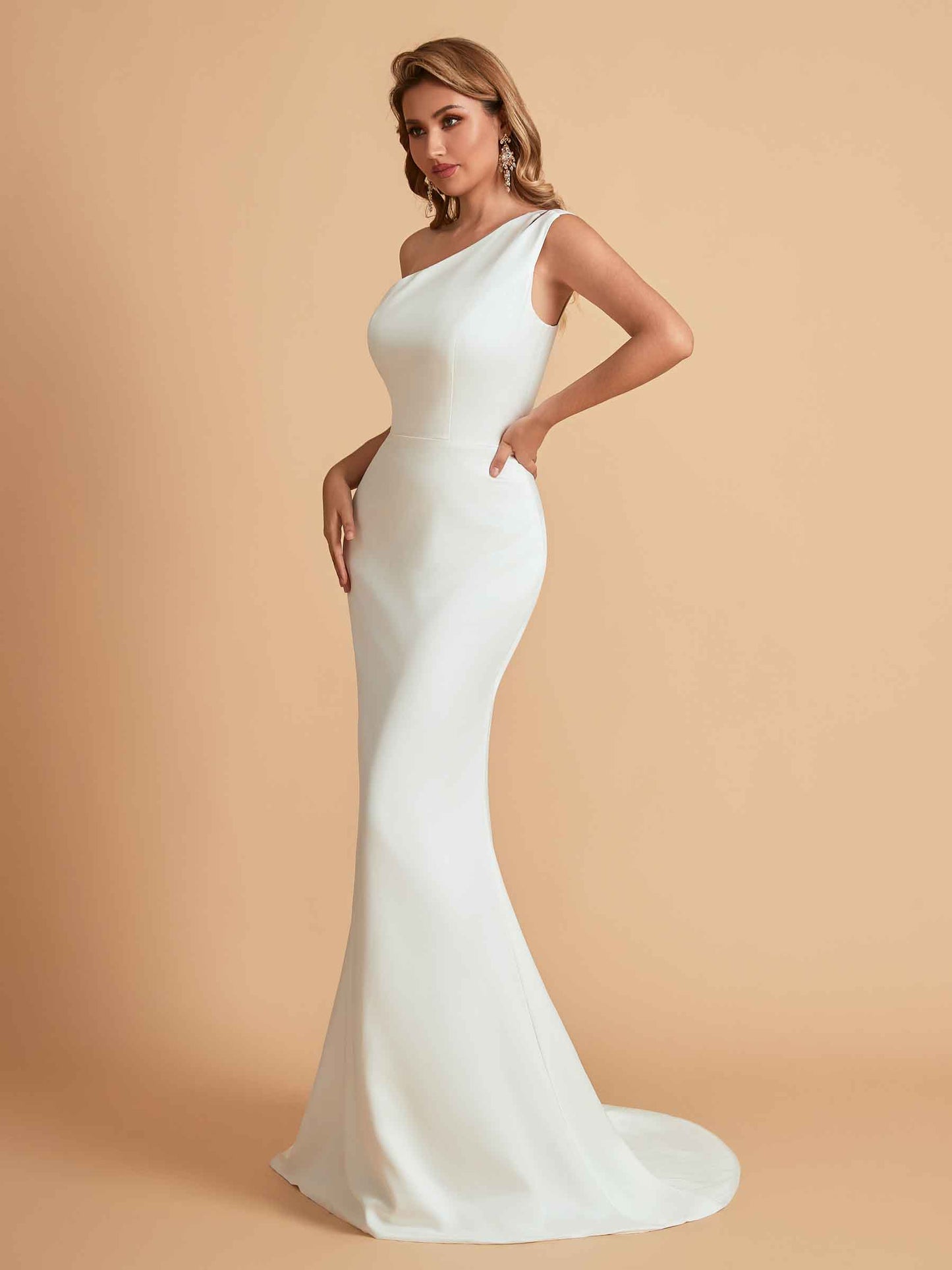 Elegant Satin One Shoulder Mermaid Side Slit Floor Length Bridesmaid Dresses