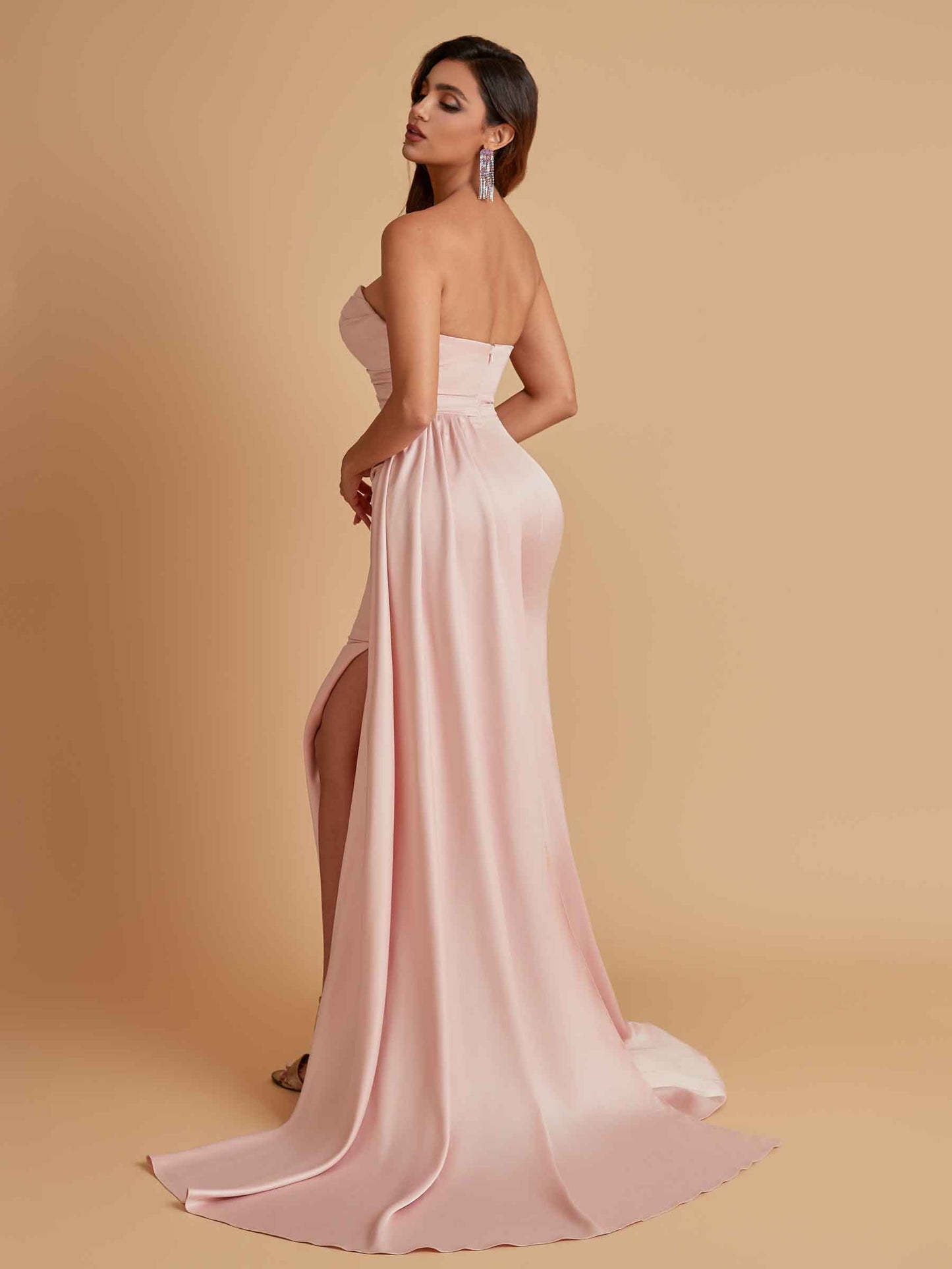 Simple Soft Satin Mermaid Strapless Floor-Length Mermaid Bridesmaid Dresses