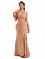 Sexy Sweetheart Ruched Mermaid Silky Satin Maxi Formal Dresses Side Slit