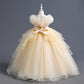 Elegant Long Flower Girls Dress Satin Tulle Princess Gown for Wedding Kids Tutu Dress