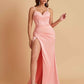 Simple Soft Satin Mermaid V-neck Floor-Length Mermaid Bridesmaid Dresses