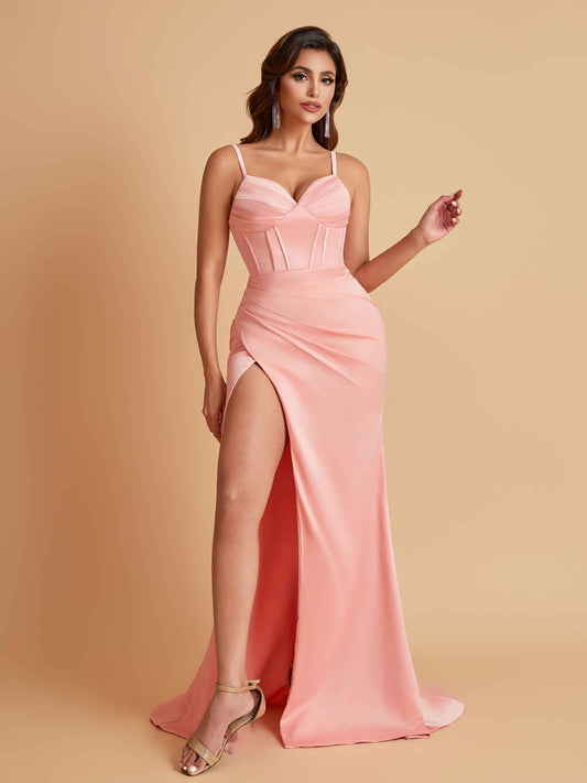 Simple Soft Satin Mermaid V-neck Floor-Length Mermaid Bridesmaid Dresses