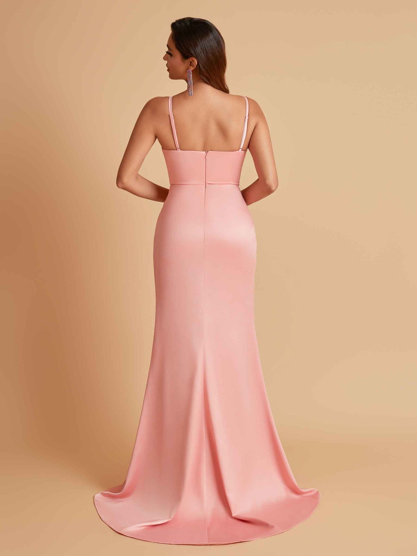 Simple Soft Satin Mermaid V-neck Floor-Length Mermaid Bridesmaid Dresses