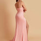 Simple Soft Satin Mermaid V-neck Floor-Length Mermaid Bridesmaid Dresses