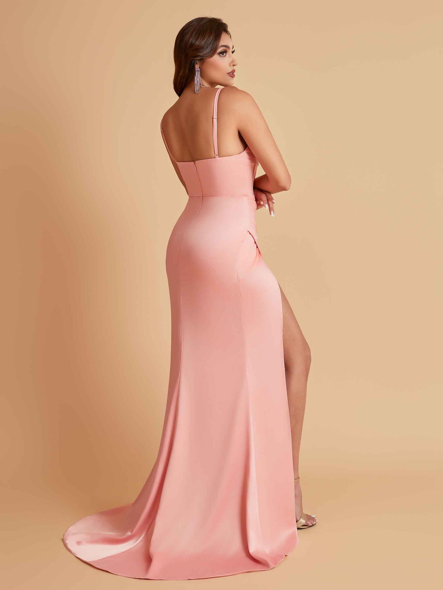 Simple Soft Satin Mermaid V-neck Floor-Length Mermaid Bridesmaid Dresses