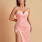Simple Soft Satin Mermaid V-neck Floor-Length Mermaid Bridesmaid Dresses