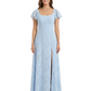 Elegant Flutter Sleeves Square Ruching Floral Burnout Chiffon A-line Formal Evening Dresses