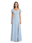 Elegant Flutter Sleeves Square Ruching Floral Burnout Chiffon A-line Formal Evening Dresses