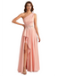 Sexy One Shoulder Ruffle Side Slit A-Line Ruched Satin Long Formal Dresses For Women