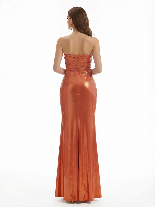 Sexy Sweetheart Mermaid Metallic Shiny Fabric Long Formal Dresses Side Slit